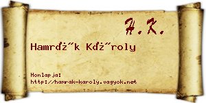 Hamrák Károly névjegykártya